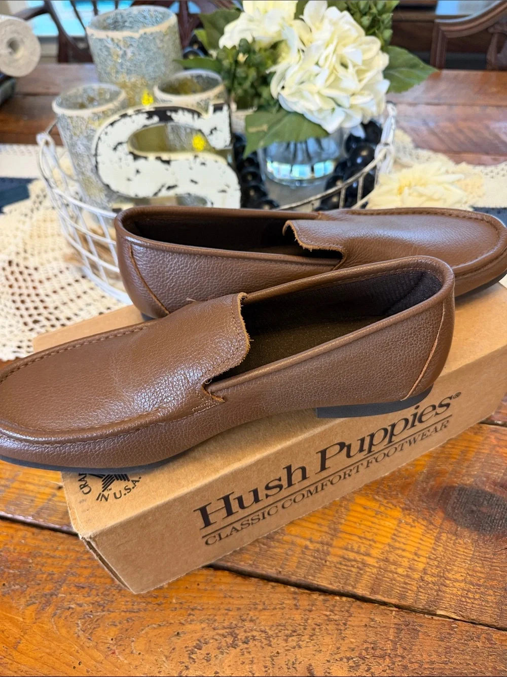 Hush Puppies Men's Brown Pebble-Grain Slip-On Loafers